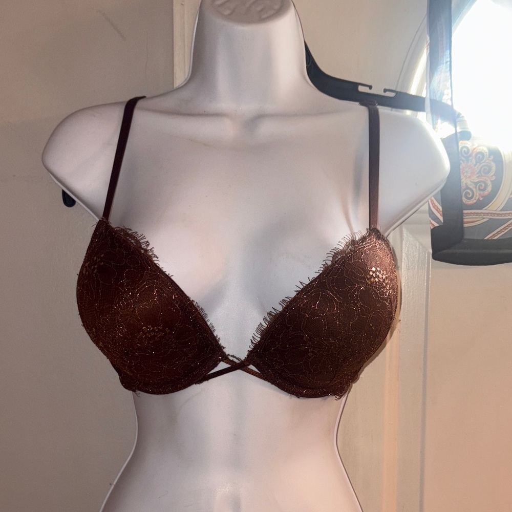VS bombshell Brown Lace Push-Up Bra with Delicate Fringe